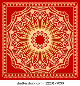 Template Print for Fabric. Pattern of floral geometric ornament with Border. illustration. Seamless. For Print Bandana, Shawl, Carpet.