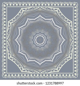 Template Print for Fabric. Pattern of floral geometric ornament with Border. illustration. Seamless. For Print Bandana, Shawl, Carpet.