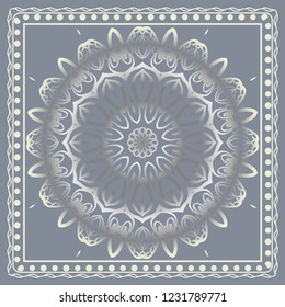 Template Print for Fabric. Pattern of floral geometric ornament with Border. illustration. Seamless. For Print Bandana, Shawl, Carpet.