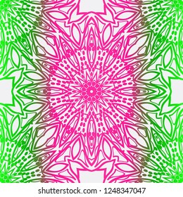 Template Print For Fabric. Pattern Of Floral Mandala Ornament With Border. Illustration. Seamless. For Print Bandana, Shawl, Carpet.