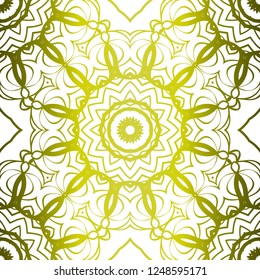 Template Print For Fabric. Pattern Of Floral Mandala Ornament With Border. Illustration. Seamless. For Print Bandana, Shawl, Carpet.