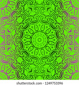 Template Print For Fabric. Pattern Of Floral Mandala Ornament With Border. Illustration. Seamless. For Print Bandana, Shawl, Carpet.