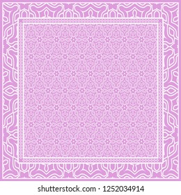 Template Print for Fabric. Pattern of floral geometric ornament with Border. illustration. Seamless. For Print Bandana, Shawl, Carpet
