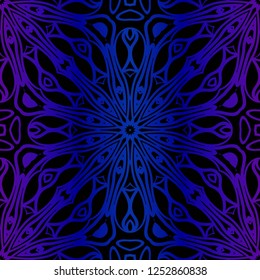 Template Print For Fabric. Pattern Of Floral Mandala Ornament With Border. Illustration. Seamless. For Print Bandana, Shawl, Carpet.