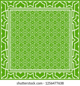 Template Print for Fabric. Pattern of floral geometric ornament with Border. illustration. Seamless. For Print Bandana, Shawl, Carpet