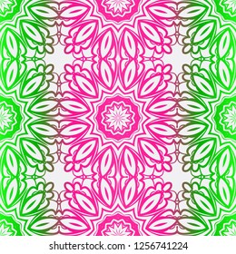 Template Print For Fabric. Pattern Of Floral Mandala Ornament With Border. Illustration. Seamless. For Print Bandana, Shawl, Carpet.