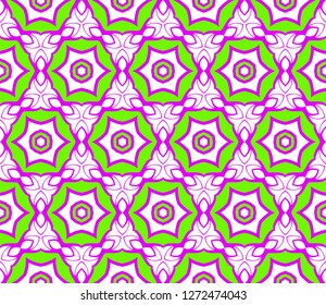 Template Print For Fabric. Pattern Of Floral Geometric Ornament With Border. Vector Illustration. Seamless