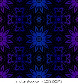 Template Print For Fabric. Pattern Of Floral Mandala Ornament With Border. Illustration. Seamless. For Print Bandana, Shawl, Carpet.