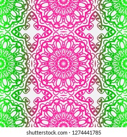Template Print For Fabric. Pattern Of Floral Mandala Ornament With Border. Illustration. Seamless. For Print Bandana, Shawl, Carpet.