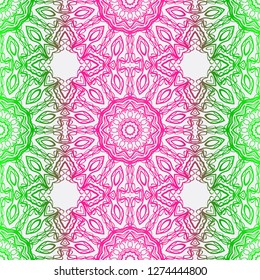 Template Print For Fabric. Pattern Of Floral Mandala Ornament With Border. Illustration. Seamless. For Print Bandana, Shawl, Carpet.