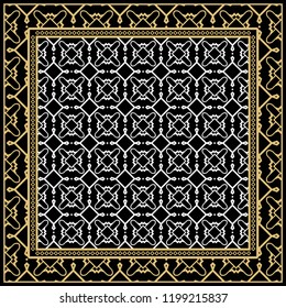 Template Print for Fabric. Pattern of Geometric ornament with Border. illustration. Seamless. For Print Bandana, Shawl, Carpet.