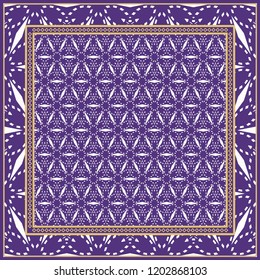 Template Print for Fabric. Pattern of Geometric ornament with Border. illustration. Seamless. For Print Bandana, Shawl, Carpet.