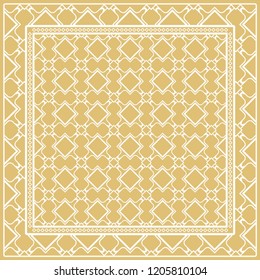 Template Print for Fabric. Pattern of Geometric ornament with Border. illustration. Seamless. For Print Bandana, Shawl, Carpet.
