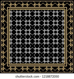 Template Print for Fabric. Pattern of Geometric ornament with Border. illustration. Seamless. For Print Bandana, Shawl, Carpet.