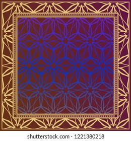 Template Print for Fabric. Pattern of Geometric ornament with Border. illustration. Seamless. For Print Bandana, Shawl, Carpet.