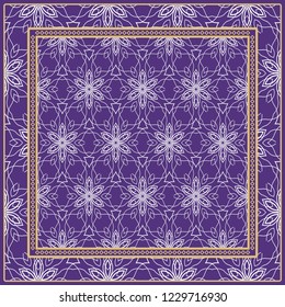 Template Print for Fabric. Pattern of Geometric ornament with Border. illustration. Seamless. For Print Bandana, Shawl, Carpet.