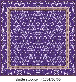 Template Print for Fabric. Pattern of Geometric ornament with Border. illustration. Seamless. For Print Bandana, Shawl, Carpet.