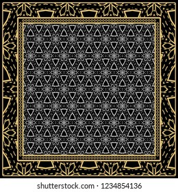 Template Print for Fabric. Pattern of Geometric ornament with Border. illustration. Seamless. For Print Bandana, Shawl, Carpet.