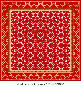 Template Print for Fabric. Pattern of Geometric ornament with Border. illustration. Seamless. For Print Bandana, Shawl, Carpet.