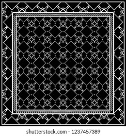 Template Print for Fabric. Pattern of Geometric ornament with Border. illustration. Seamless. For Print Bandana, Shawl, Carpet.