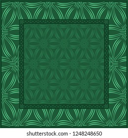 Template Print For Fabric. Pattern Of Geometric Ornament With Border. Vector Illustration. For Print Bandana, Shawl, Carpet.