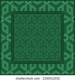 Template Print For Fabric. Pattern Of Geometric Ornament With Border. Vector Illustration. For Print Bandana, Shawl, Carpet.