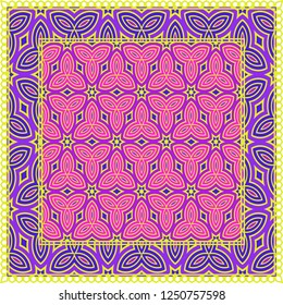 Template Print For Fabric. Pattern Of Geometric Ornament With Border. Vector Illustration. For Print Bandana, Shawl, Carpet.