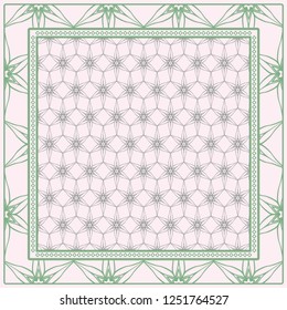Template Print For Fabric. Pattern Of Geometric Ornament With Border. Vector Illustration. For Print Bandana, Shawl, Carpet.