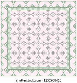 Template Print For Fabric. Pattern Of Geometric Ornament With Border. Vector Illustration. For Print Bandana, Shawl, Carpet.