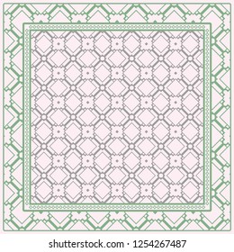 Template Print For Fabric. Pattern Of Geometric Ornament With Border. Vector Illustration. For Print Bandana, Shawl, Carpet.
