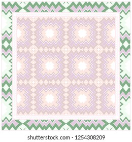 Template Print For Fabric. Pattern Of Geometric Ornament With Border. Vector Illustration. For Print Bandana, Shawl, Carpet.