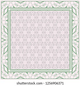 Template Print For Fabric. Pattern Of Geometric Ornament With Border. Vector Illustration. For Print Bandana, Shawl, Carpet.