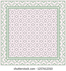 Template Print For Fabric. Pattern Of Geometric Ornament With Border. Vector Illustration. For Print Bandana, Shawl, Carpet.