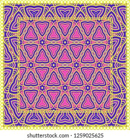 Template Print For Fabric. Pattern Of Geometric Ornament With Border. Vector Illustration. For Print Bandana, Shawl, Carpet.