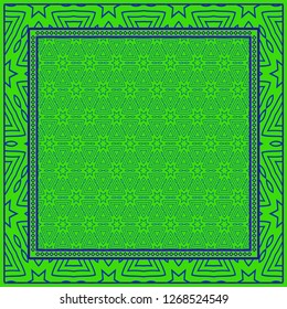 Template Print For Fabric. Pattern Of Geometric Ornament With Border. Vector Illustration. For Print Bandana, Shawl, Carpet.