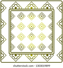 Template Print For Fabric. Pattern Of Geometric Ornament With Border. Illustration. Seamless. For Print Bandana, Shawl, Carpet. Olive gradient color.
