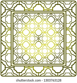 Template Print For Fabric. Pattern Of Geometric Ornament With Border. Illustration. Seamless. For Print Bandana, Shawl, Carpet. Olive gradient color.