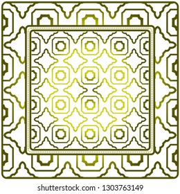 Template Print For Fabric. Pattern Of Geometric Ornament With Border. Illustration. Seamless. For Print Bandana, Shawl, Carpet. Olive gradient color.