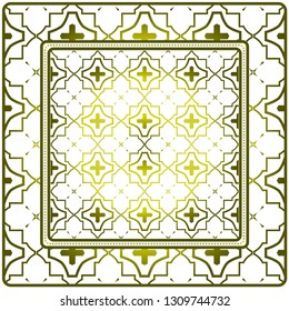 Template Print For Fabric. Pattern Of Geometric Ornament With Border. Illustration. Seamless. For Print Bandana, Shawl, Carpet. Olive gradient color.