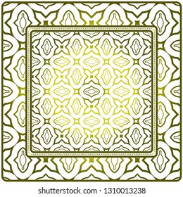 Template Print For Fabric. Pattern Of Geometric Ornament With Border. Illustration. Seamless. For Print Bandana, Shawl, Carpet. Olive gradient color.