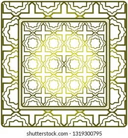 Template Print For Fabric. Pattern Of Geometric Ornament With Border. Illustration. Seamless. For Print Bandana, Shawl, Carpet. Olive gradient color.