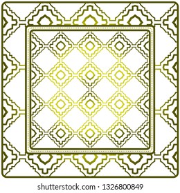 Template Print For Fabric. Pattern Of Geometric Ornament With Border. Illustration. Seamless. For Print Bandana, Shawl, Carpet. Olive gradient color.