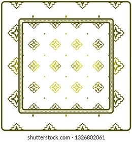 Template Print For Fabric. Pattern Of Geometric Ornament With Border. Illustration. Seamless. For Print Bandana, Shawl, Carpet. Olive gradient color.