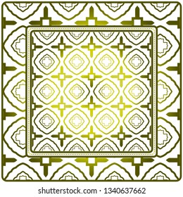 Template Print For Fabric. Pattern Of Geometric Ornament With Border. Illustration. Seamless. For Print Bandana, Shawl, Carpet. Olive gradient color.