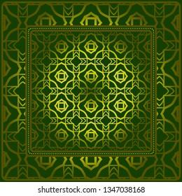 Template Print For Fabric. Pattern Of Geometric Ornament With Border. Illustration. Seamless. For Print Bandana, Shawl, Carpet.