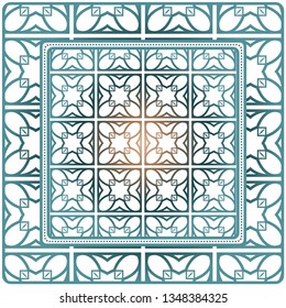 Template Print For Fabric. Pattern Of Geometric Ornament With Border. Illustration. Seamless. For Print Bandana, Shawl, Carpet.