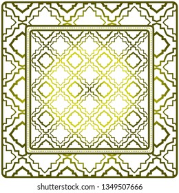 Template Print For Fabric. Pattern Of Geometric Ornament With Border. Illustration. Seamless. For Print Bandana, Shawl, Carpet. Olive gradient color.
