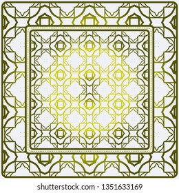 Template Print For Fabric. Pattern Of Geometric Ornament With Border. Illustration. Seamless. For Print Bandana, Shawl, Carpet.
