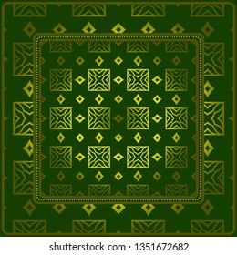 Template Print For Fabric. Pattern Of Geometric Ornament With Border. Illustration. Seamless. For Print Bandana, Shawl, Carpet.
