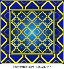 Template Print For Fabric. Pattern Of Geometric Ornament With Border. Illustration. Seamless. For Print Bandana, Shawl, Carpet.